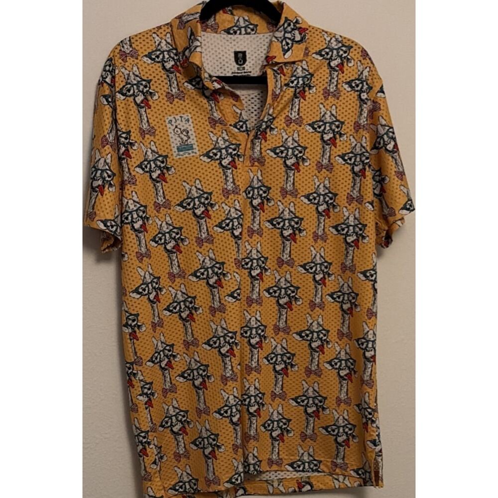 2BU Men Yellow Multicolor Giraffe Print Functional Fabrics Button-Up Shirt M